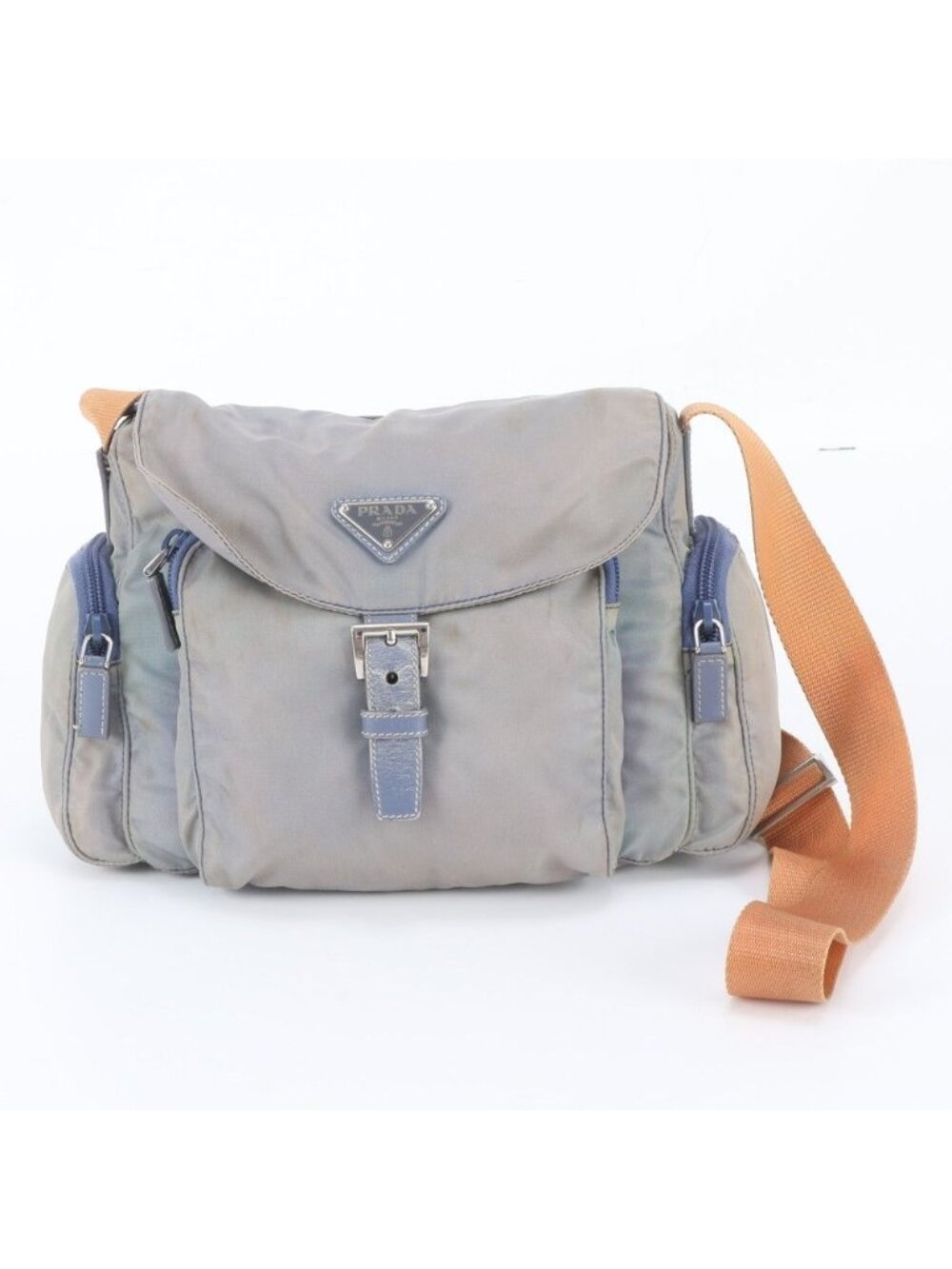 Prada White Tag Tessuto Nylon Triangle Logo Leather Shoulder Bag